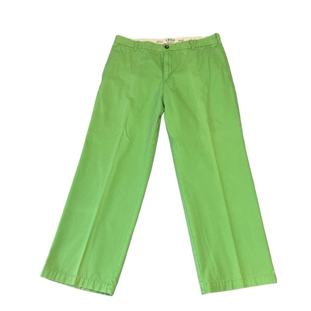 Men’s Izod Salt Water Straight Flat Front Khaki Pants. Green Size 34 x 29” #1035